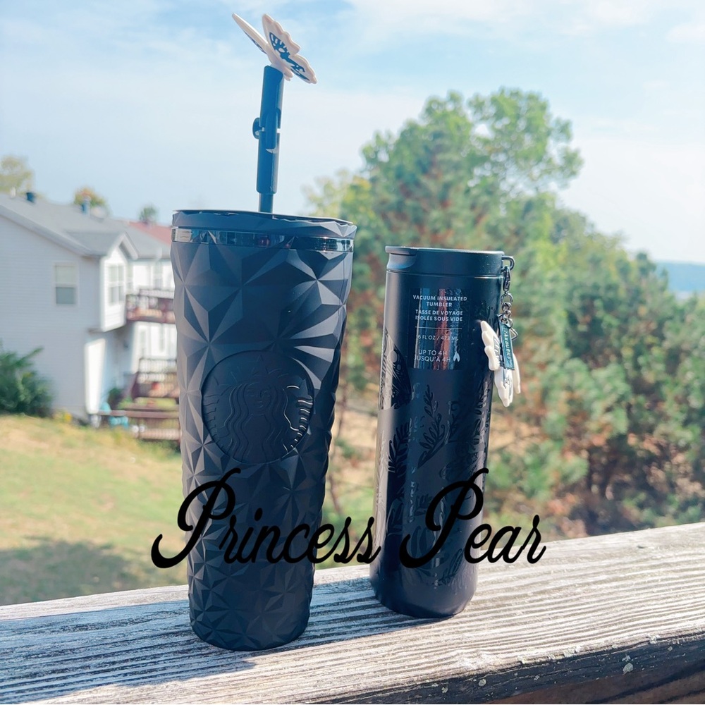 NWT Starbucks 2025 Halloween Black Glow in the Dark Tumblers & butterfly charm